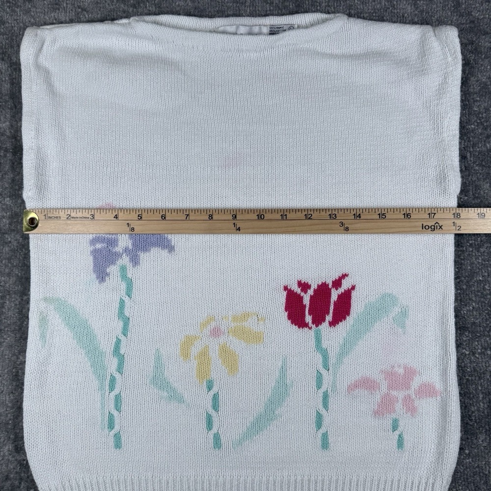 Vintage Robert Scott Ltd Top Women's Large White Sleeveless Floral Knit - Picture 4 of 5